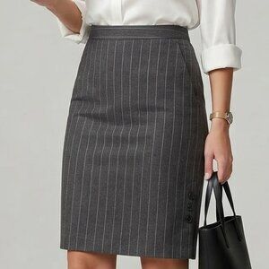 100% Wool Pinstripe Grey Office Pencil Skirt Size Small